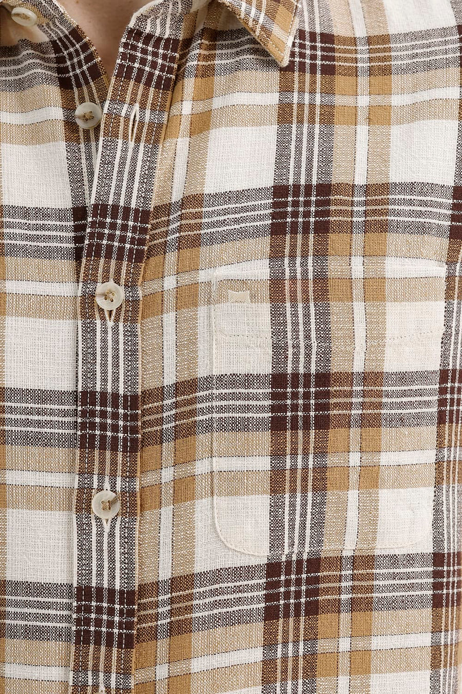 BASICS SLIM FIT SEAL BEIGE COTTON HOPSACK CHECKS HALFSLEEVES SHIRT