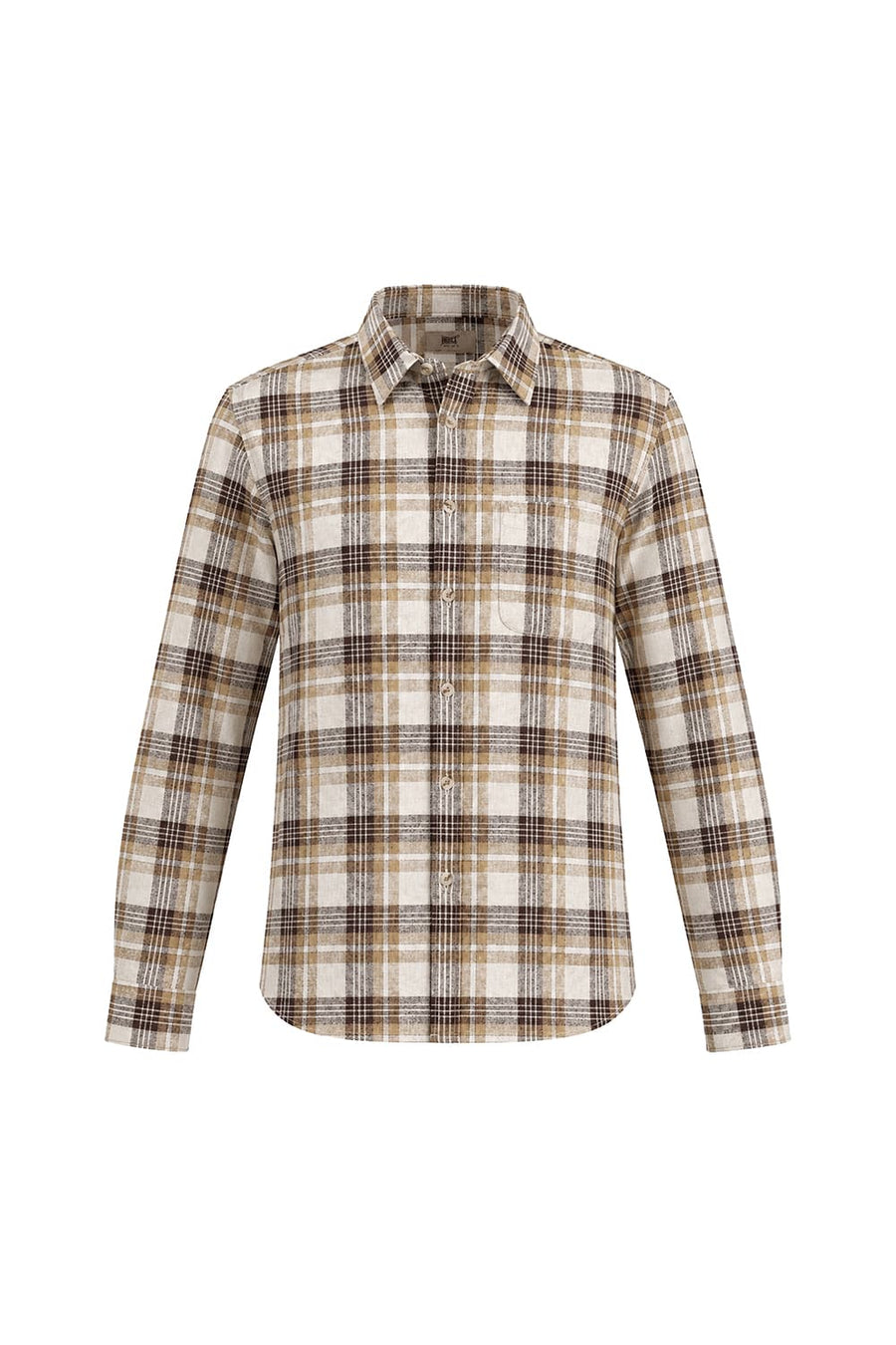 BASICS SLIM FIT SEAL BEIGE COTTON HOPSACK CHECKS SHIRT