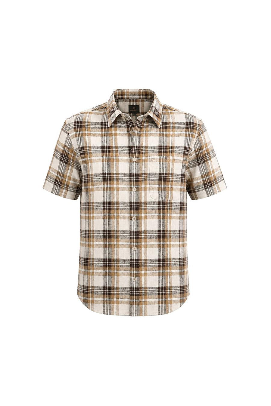 BASICS SLIM FIT SEAL BEIGE COTTON HOPSACK CHECKS HALFSLEEVES SHIRT