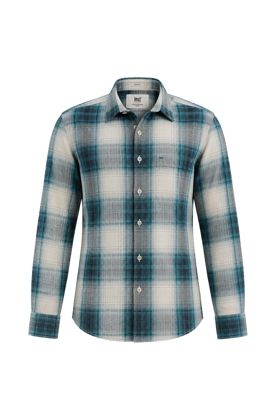 BASICS SLIM FIT BAYOU ECRU COTTON HOPSACK CHECKS SHIRT