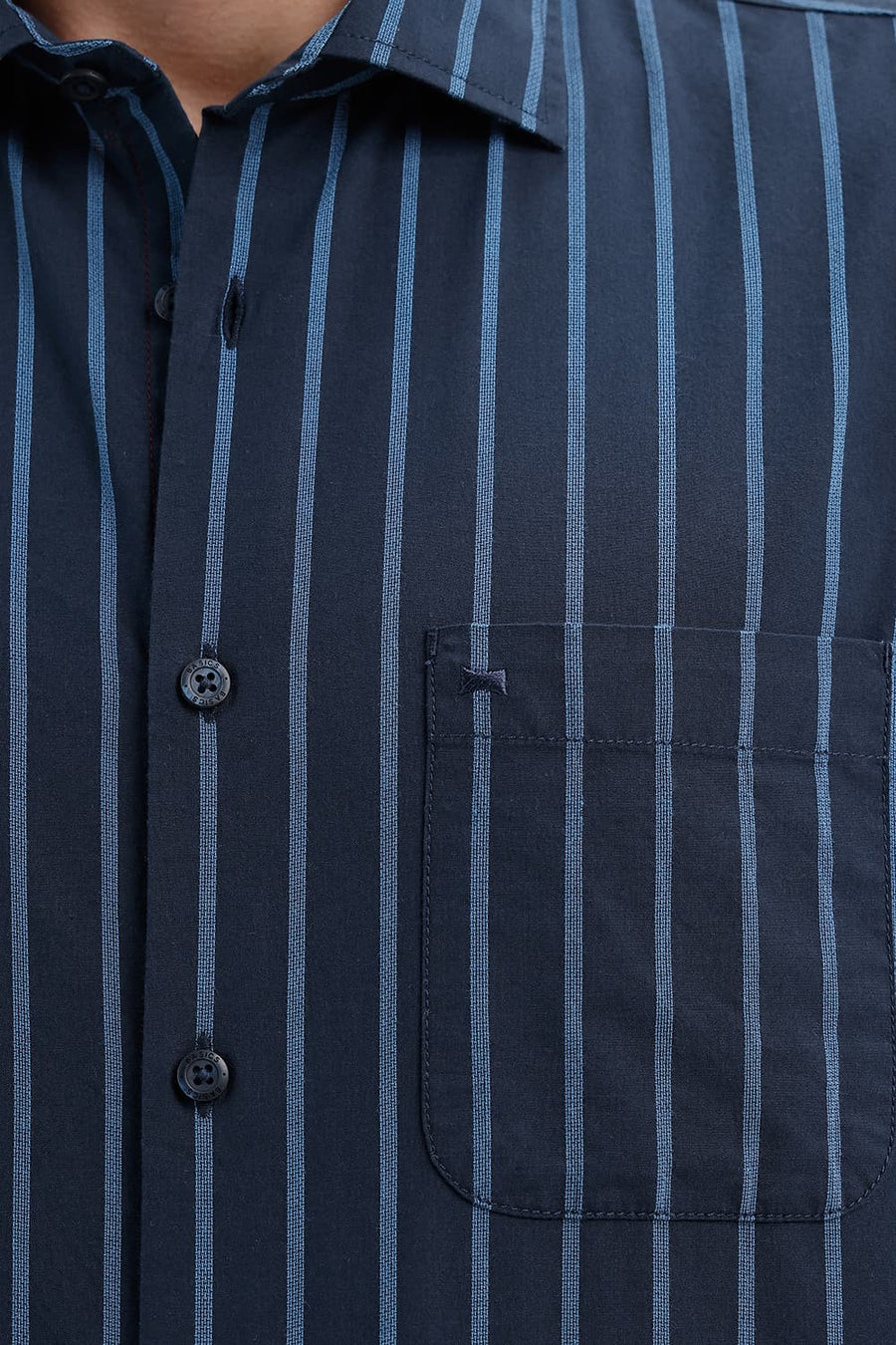 BASICS SLIM FIT NAVY SPACE COTTON DOBBY STRIPE SHIRT