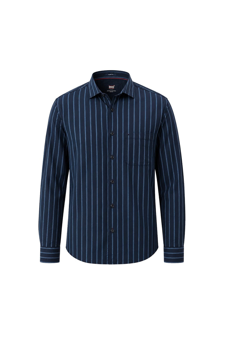 BASICS SLIM FIT NAVY SPACE COTTON DOBBY STRIPE SHIRT
