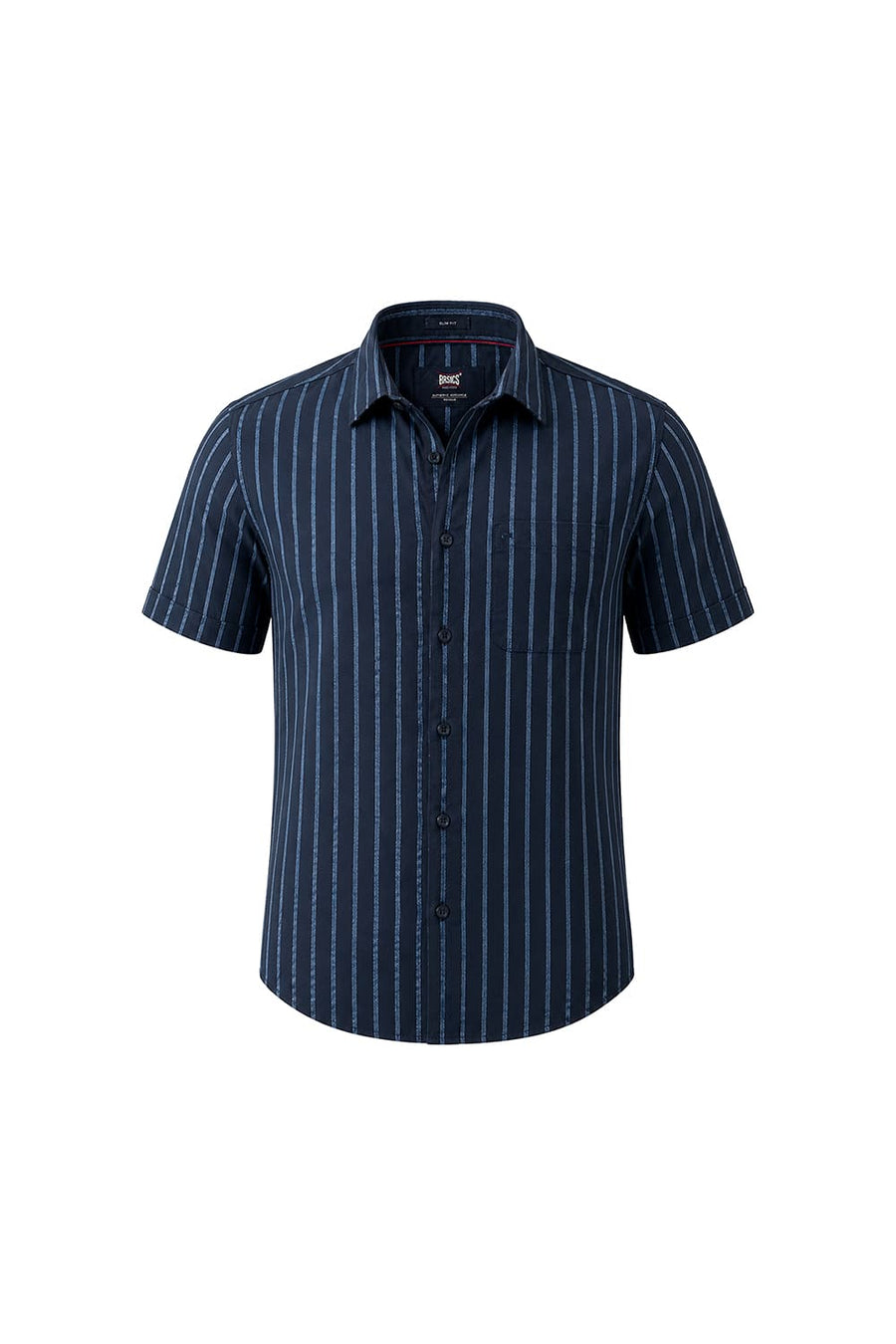 BASICS SLIM FIT NAVY SPACE COTTON DOBBY STRIPE HALFSLEEVES SHIRT