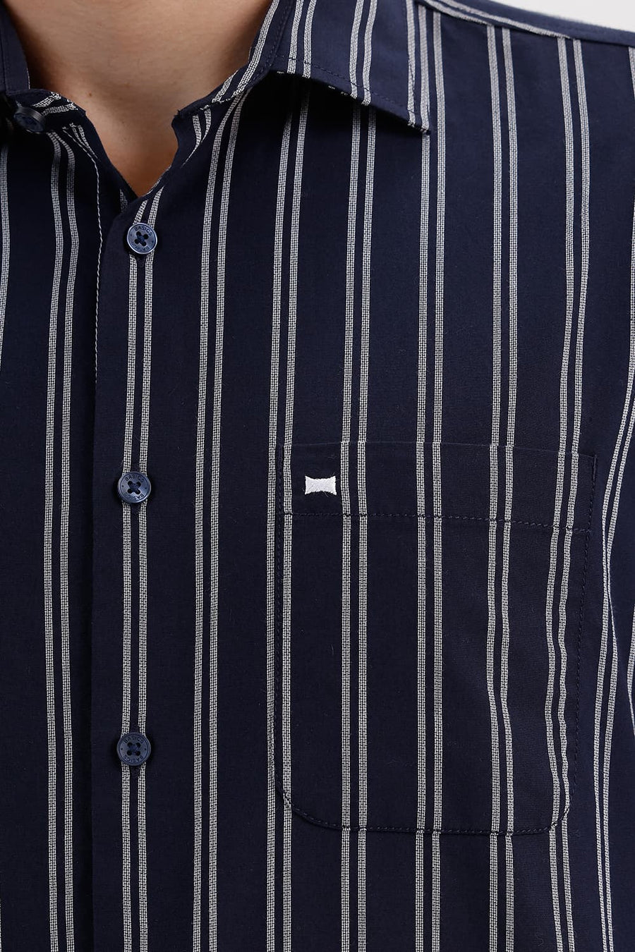 BASICS SLIM FIT NAVY IRIS COTTON DOBBY STRIPE SHIRT