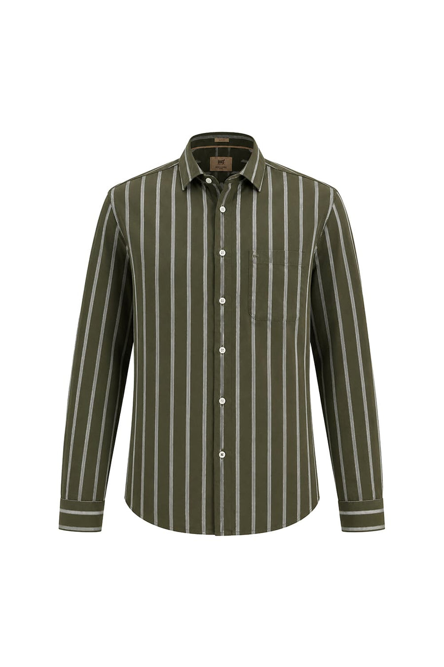BASICS SLIM FIT MOSS GREEN COTTON DOBBY STRIPE SHIRT