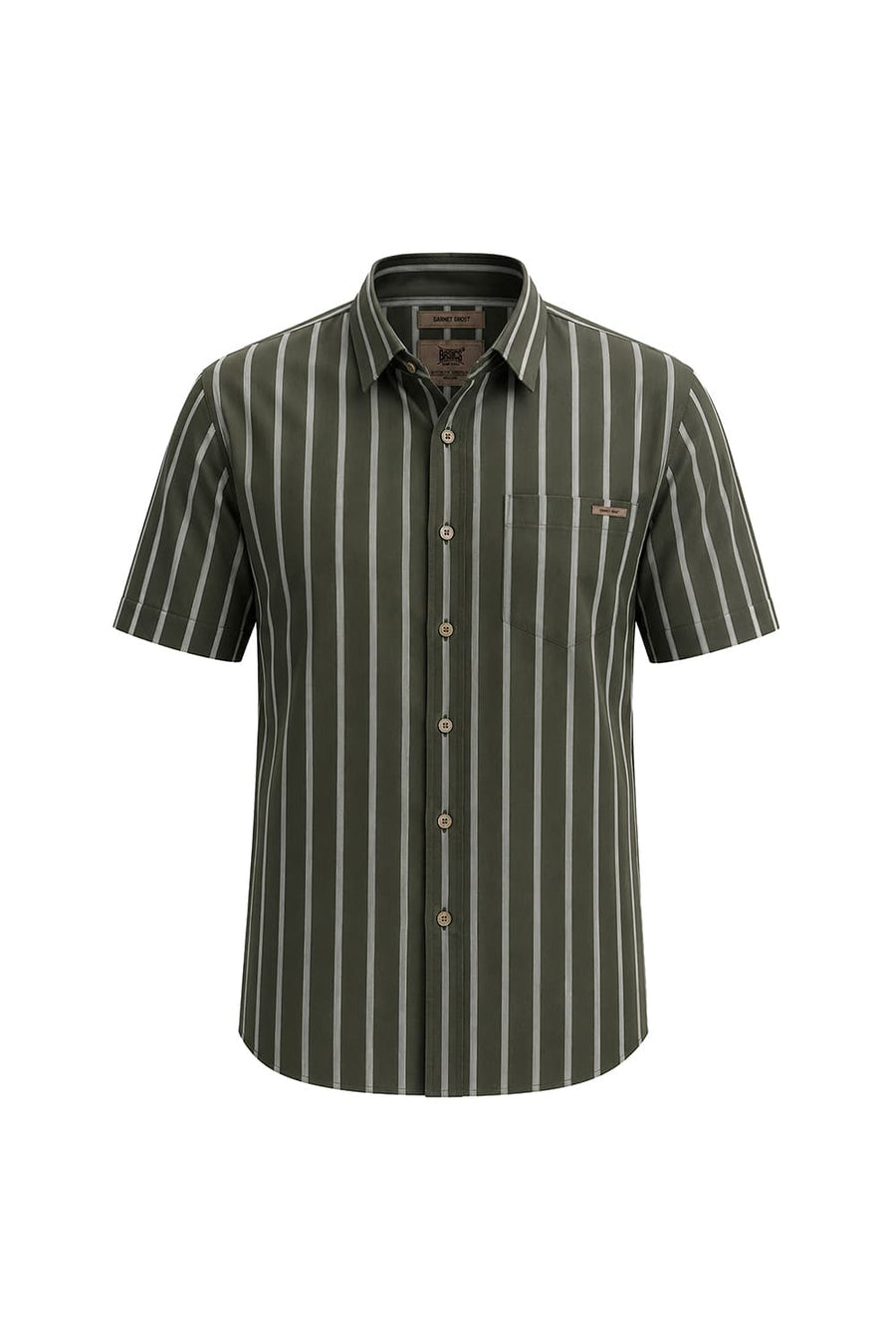 BASICS SLIM FIT MOSS GREEN COTTON DOBBY STRIPE HALFSLEEVES SHIRT