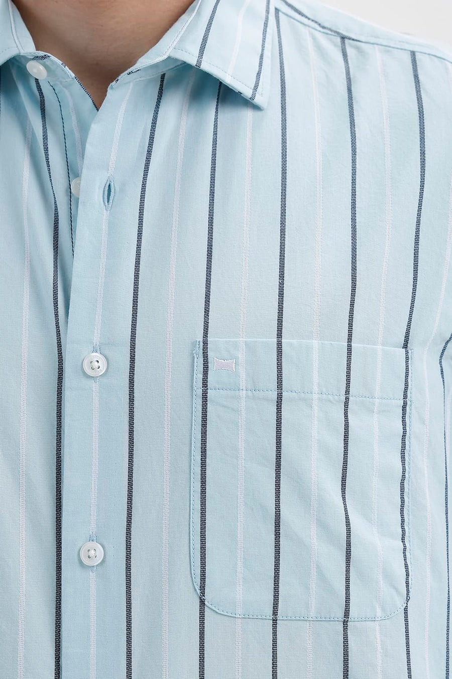BASICS SLIM FIT BLUE GLOW COTTON DOBBY STRIPE SHIRT