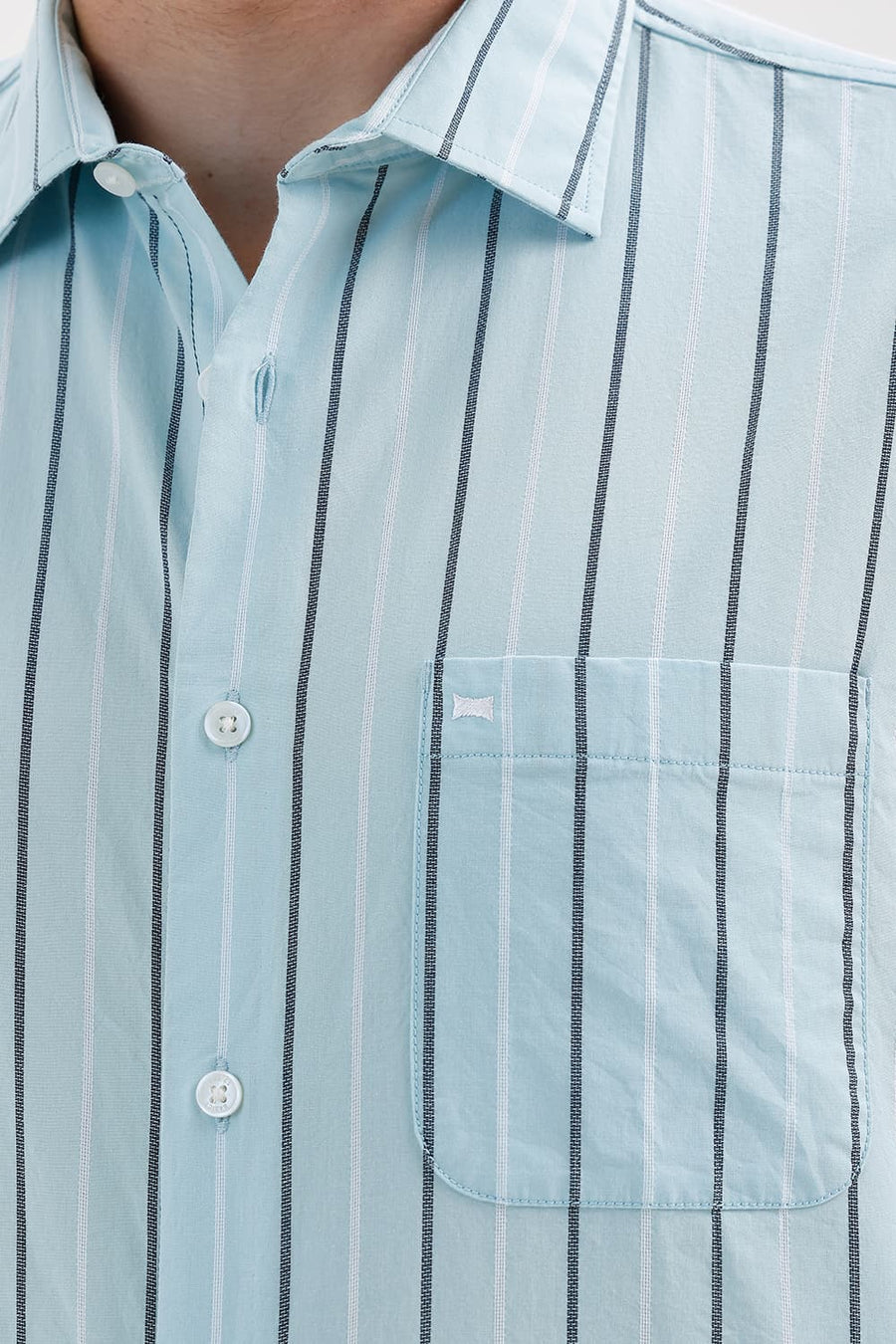 BASICS SLIM FIT BLUE GLOW COTTON DOBBY STRIPE HALFSLEEVES SHIRT