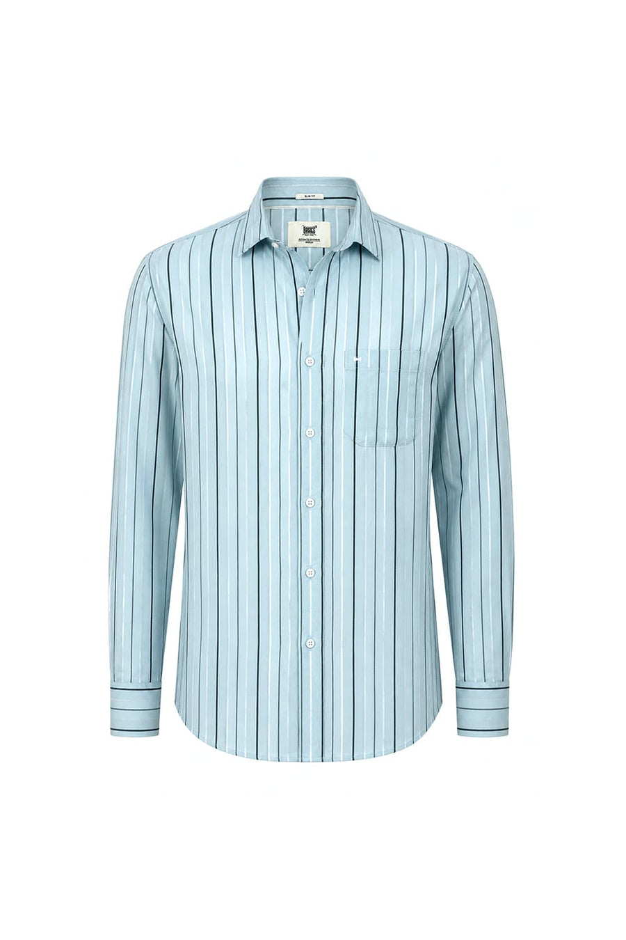 BASICS SLIM FIT BLUE GLOW COTTON DOBBY STRIPE SHIRT