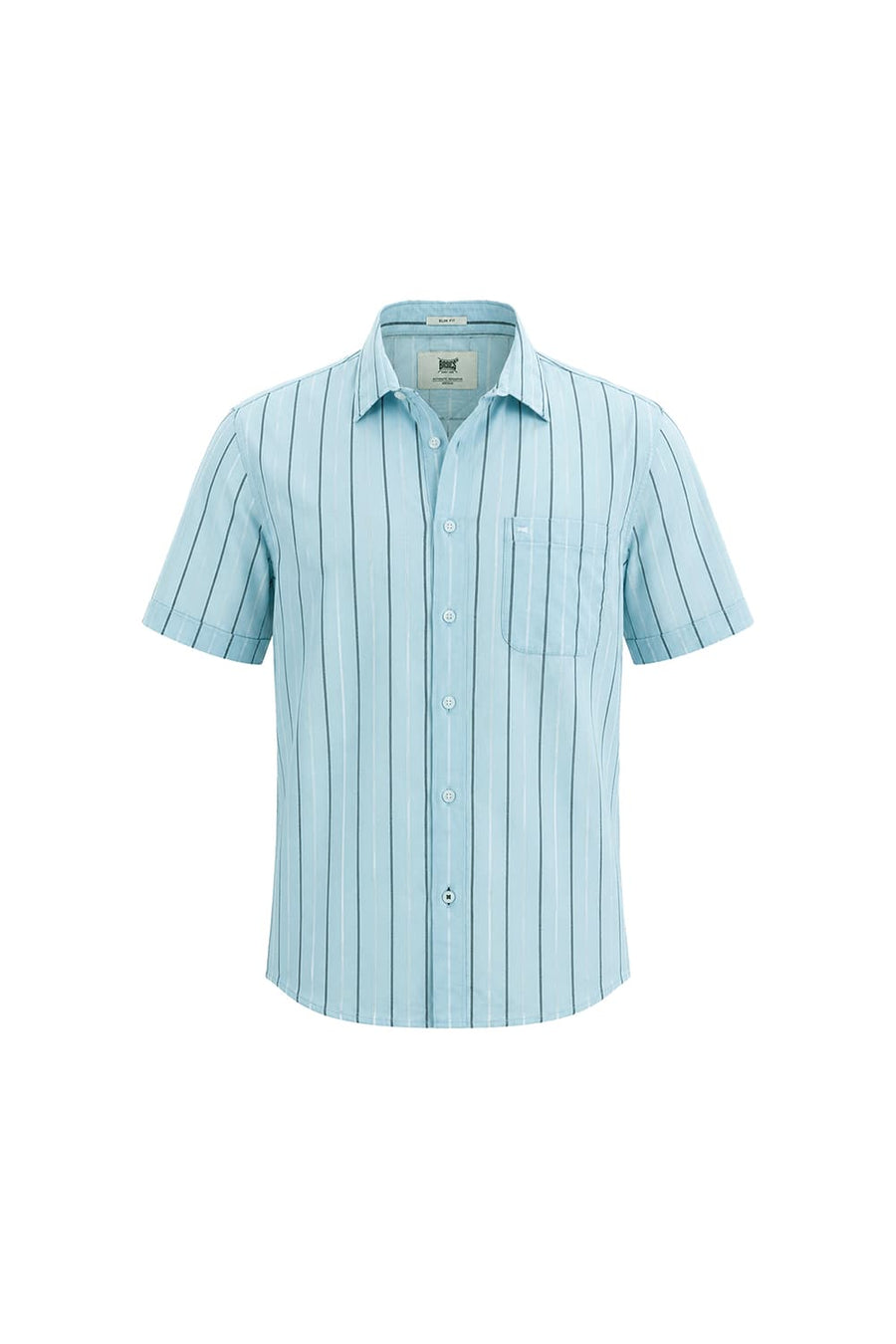 BASICS SLIM FIT BLUE GLOW COTTON DOBBY STRIPE HALFSLEEVES SHIRT