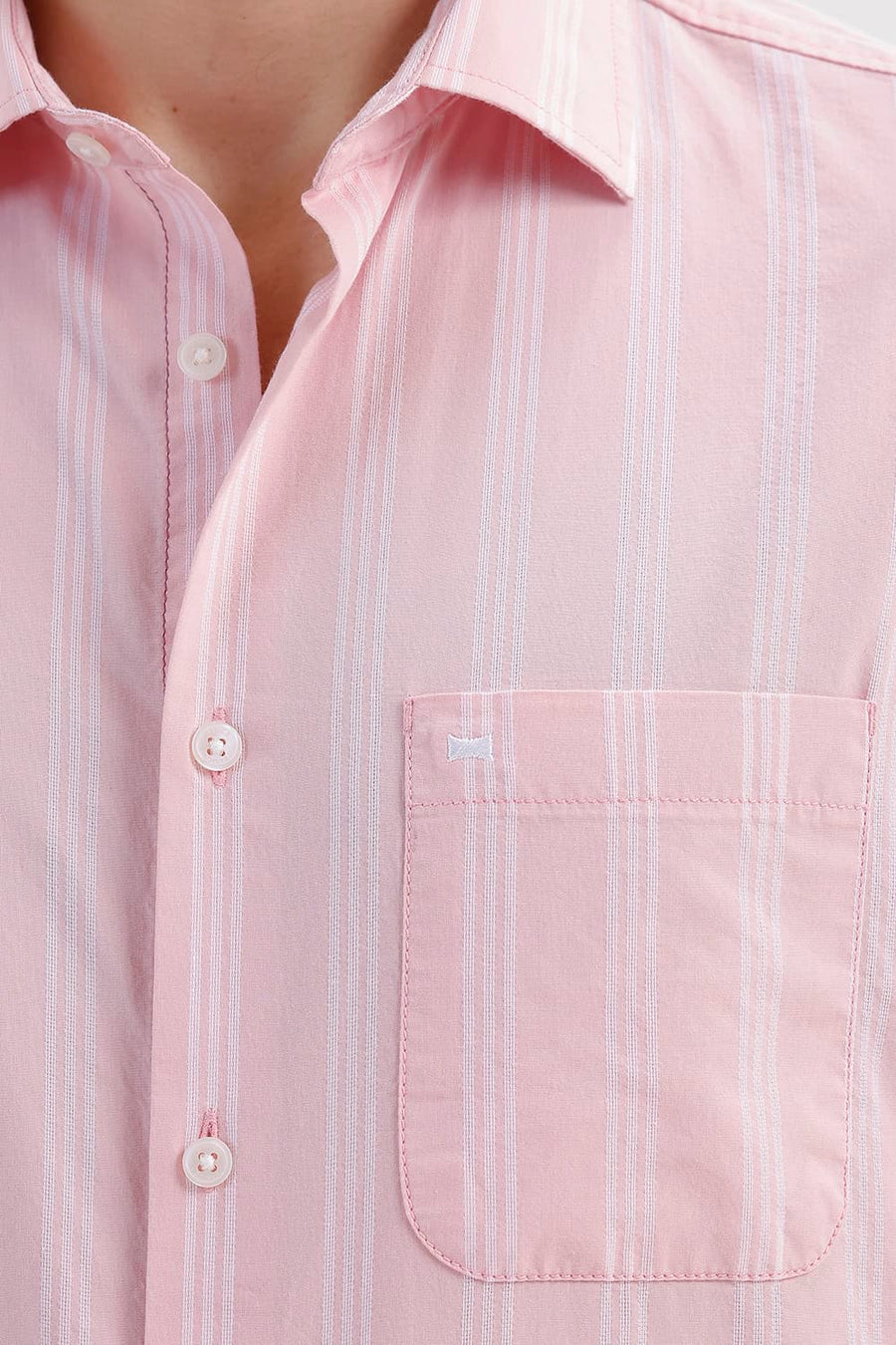 BASICS SLIM FIT BARLEY PINK COTTON DOBBY STRIPE SHIRT