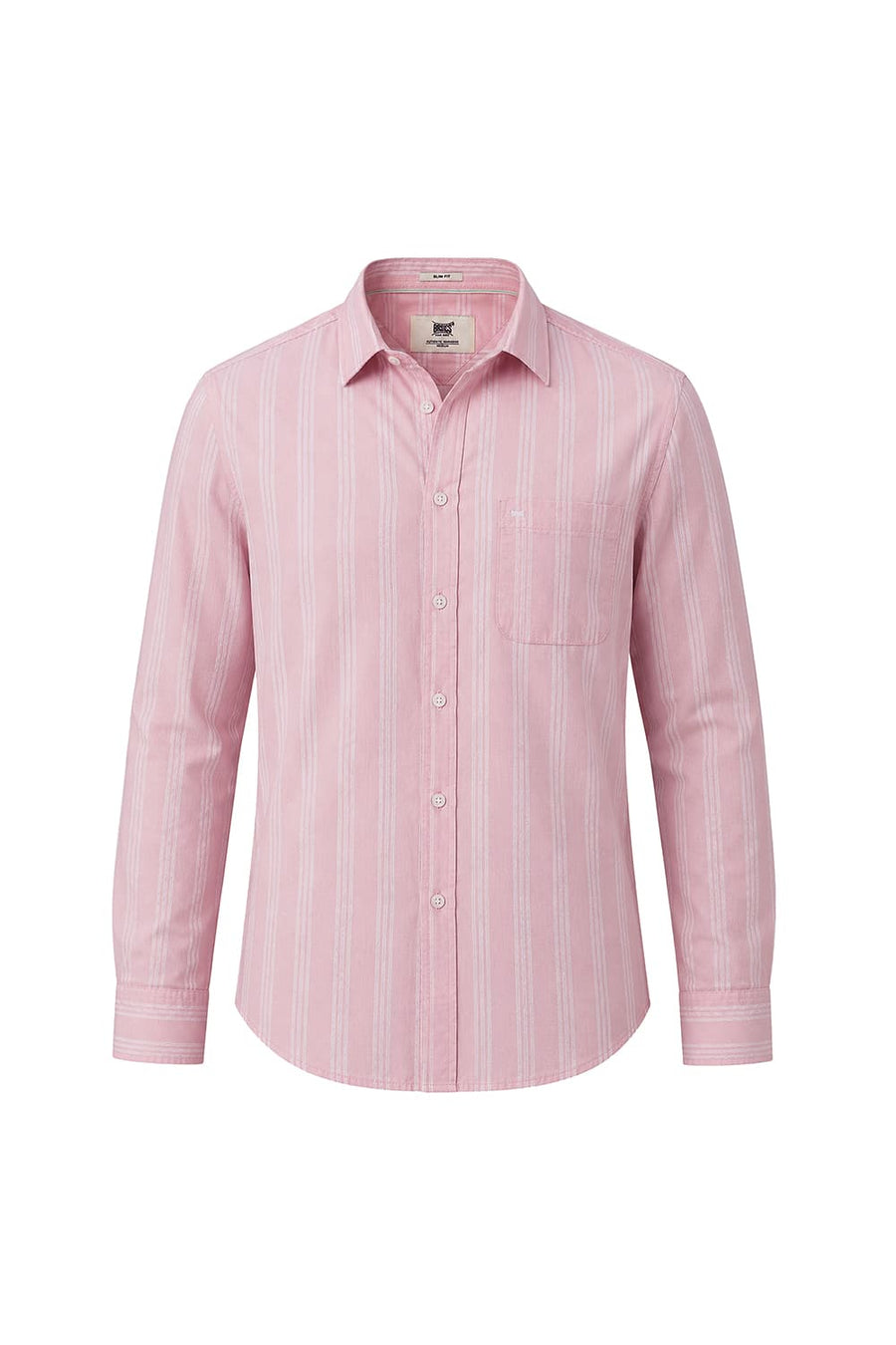 BASICS SLIM FIT BARLEY PINK COTTON DOBBY STRIPE SHIRT
