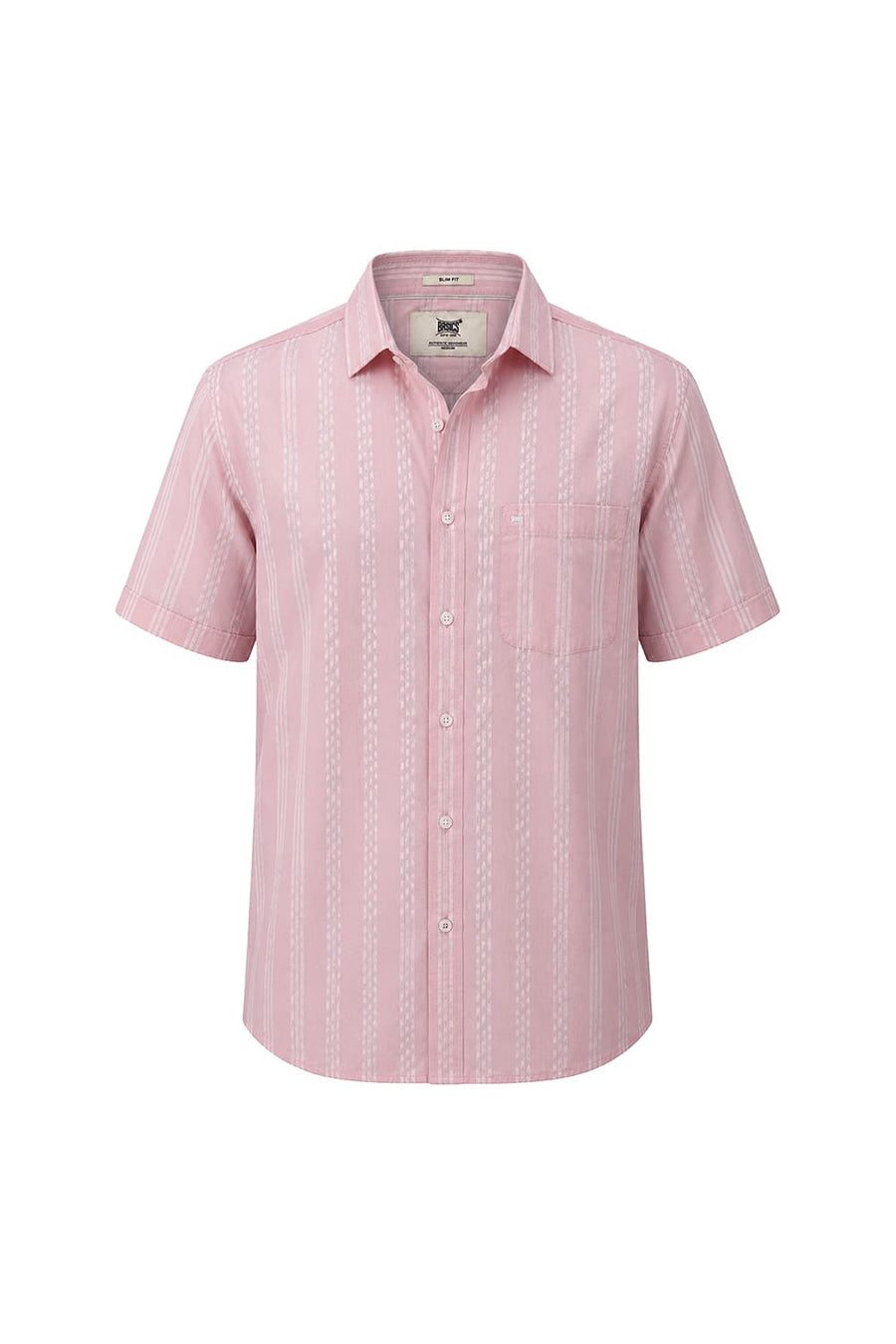BASICS SLIM FIT BARLEY PINK COTTON DOBBY STRIPE HALFSLEEVES SHIRT