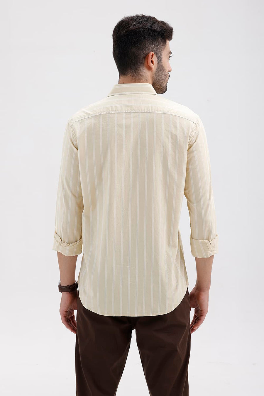 BASICS SLIM FIT ANGORA BRIGE COTTON DOBBY STRIPE SHIRT