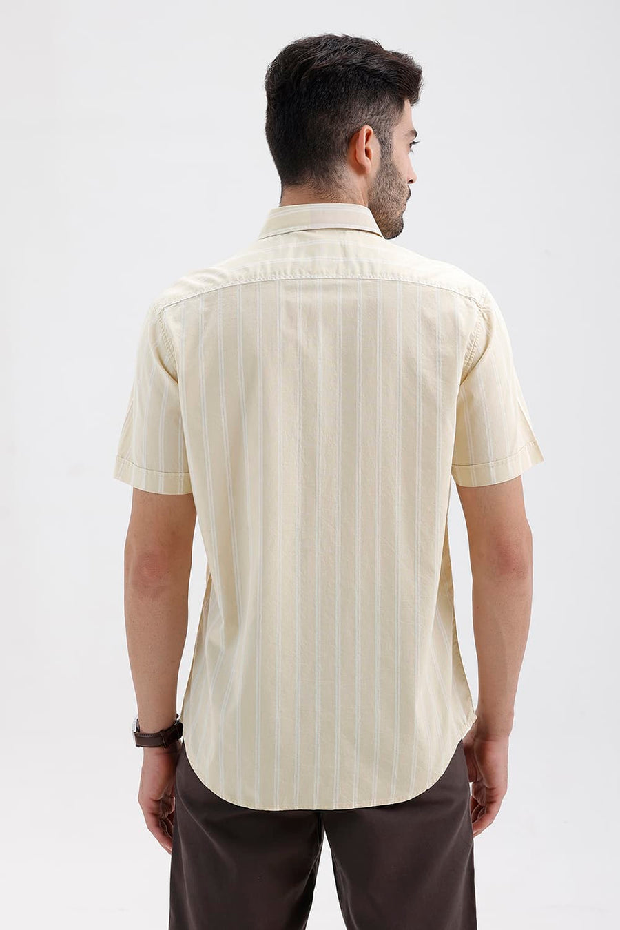 BASICS SLIM FIT ANGORA BRIGE COTTON DOBBY STRIPE HALFSLEEVES SHIRT