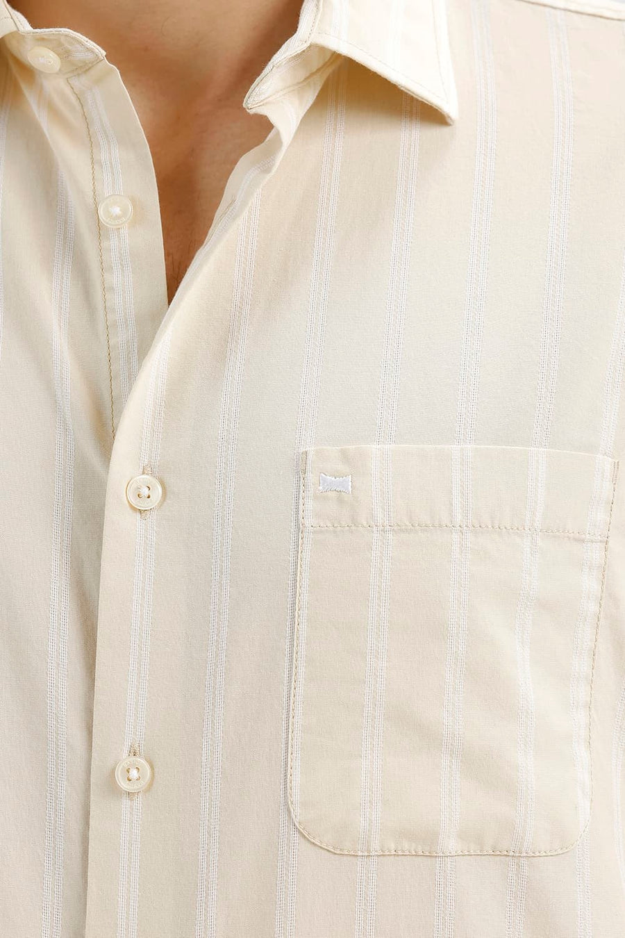 BASICS SLIM FIT ANGORA BRIGE COTTON DOBBY STRIPE HALFSLEEVES SHIRT