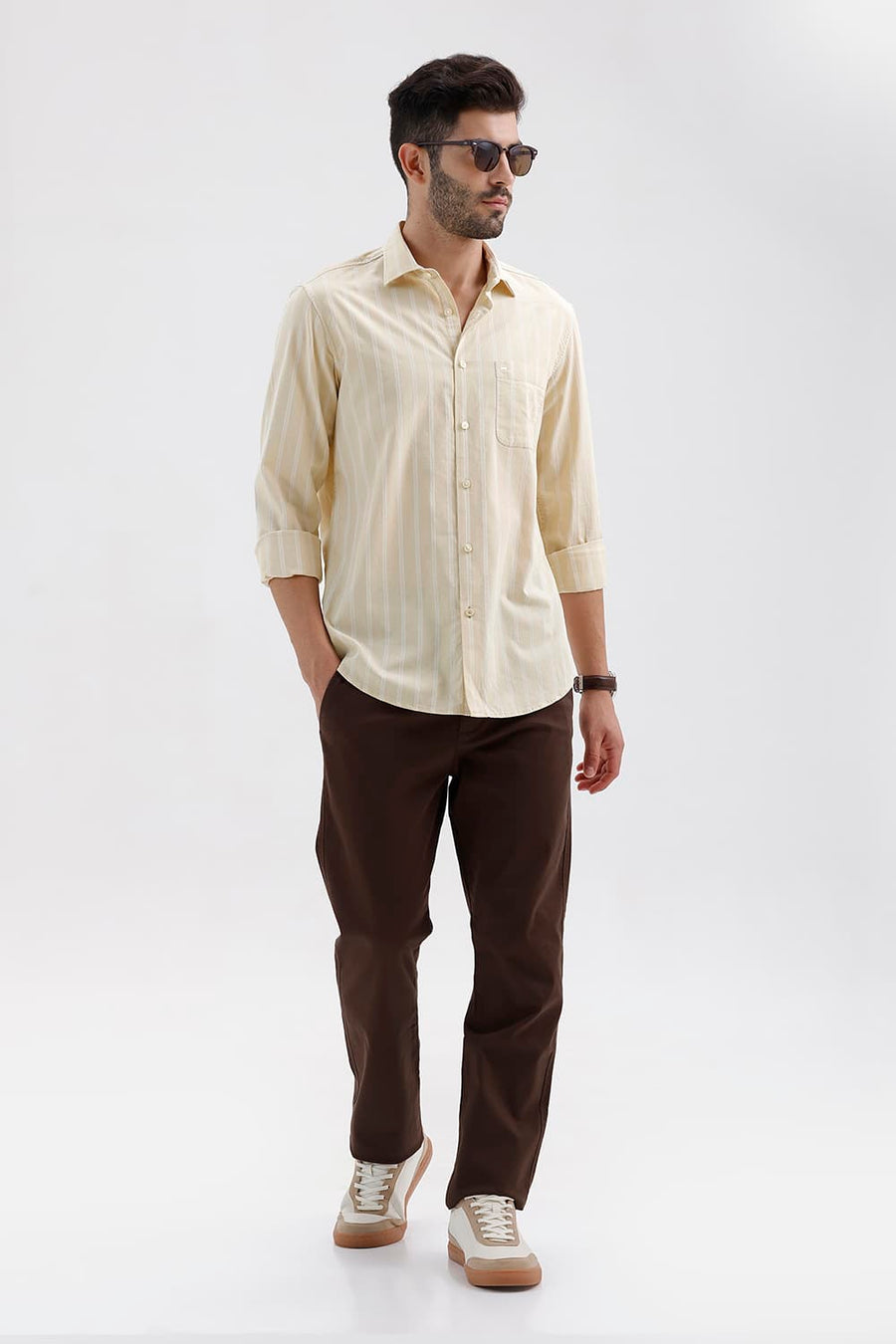 BASICS SLIM FIT ANGORA BRIGE COTTON DOBBY STRIPE SHIRT