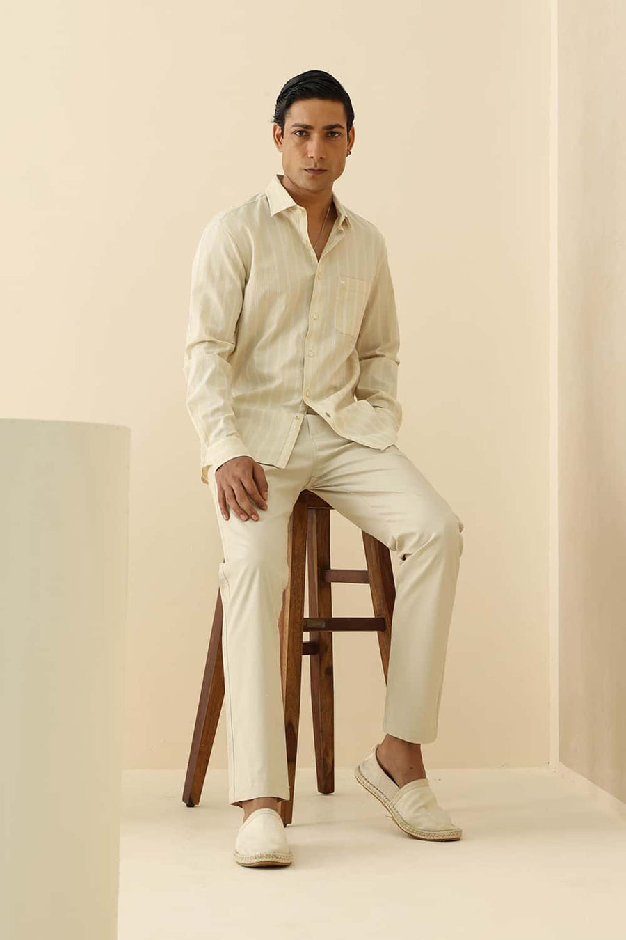 Basics Slim Fit Angora Brige Cotton Dobby Stripe Shirt