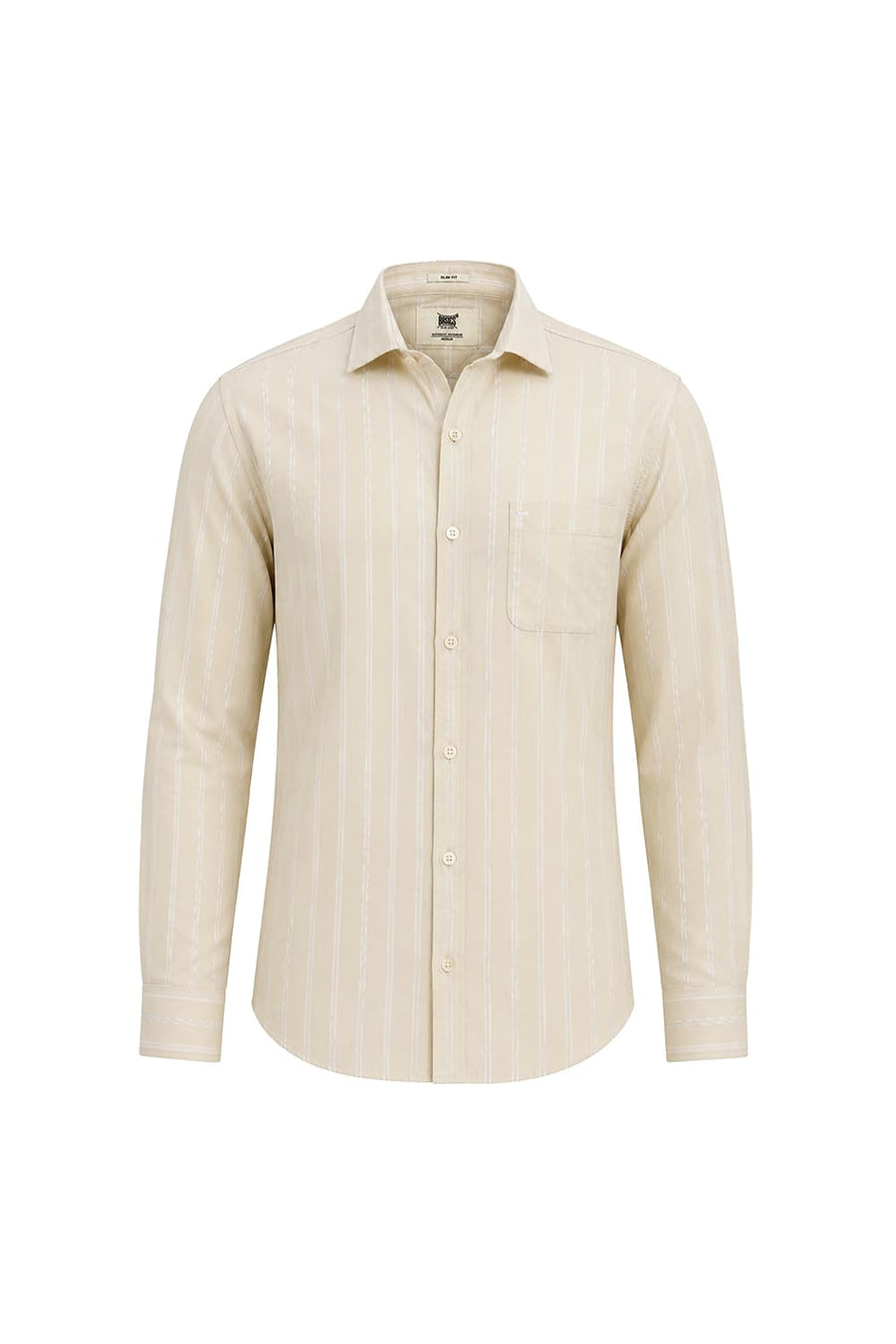 BASICS SLIM FIT ANGORA BRIGE COTTON DOBBY STRIPE SHIRT