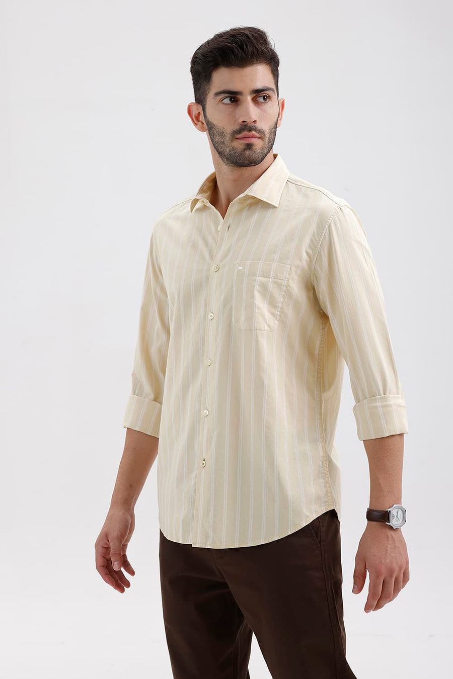 BASICS SLIM FIT ANGORA BRIGE COTTON DOBBY STRIPE SHIRT