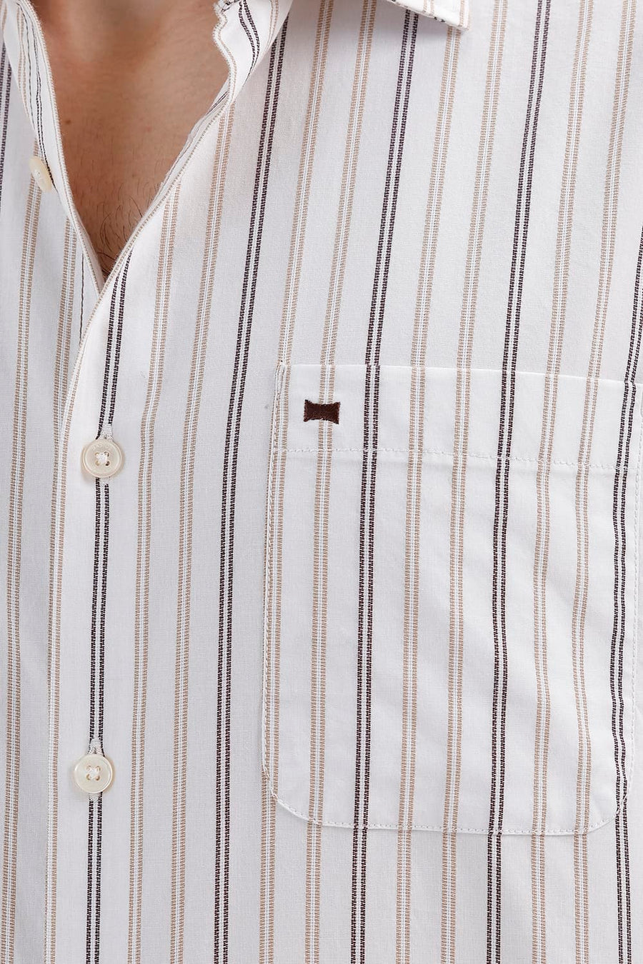 BASICS SLIM FIT CLOUD ECRU COTTON DOBBY STRIPE SHIRT