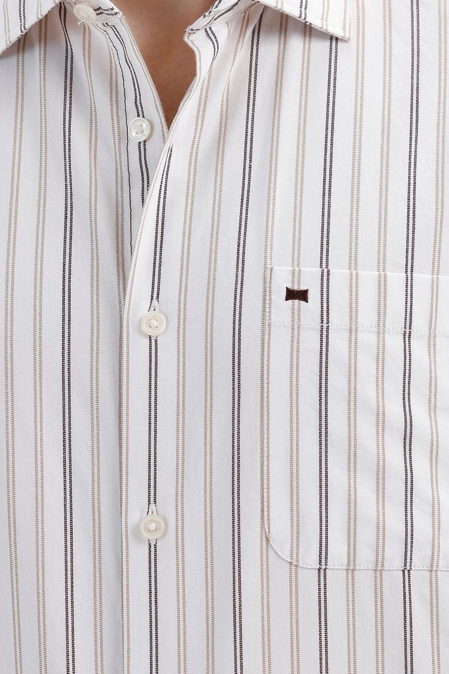 BASICS SLIM FIT CLOUD ECRU COTTON DOBBY STRIPE HALFSLEEVES SHIRT