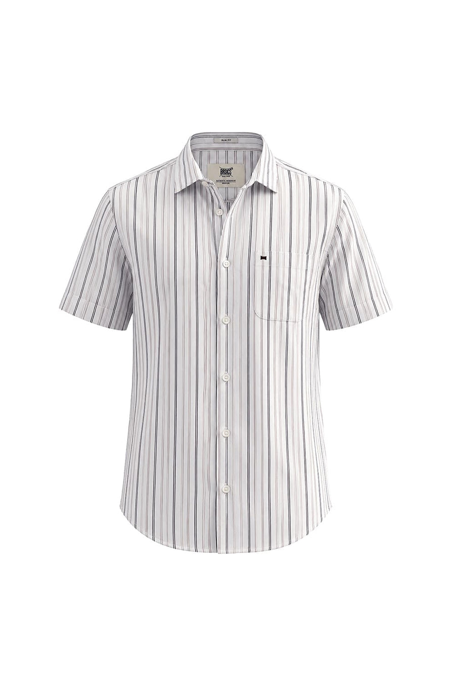 BASICS SLIM FIT CLOUD ECRU COTTON DOBBY STRIPE HALFSLEEVES SHIRT