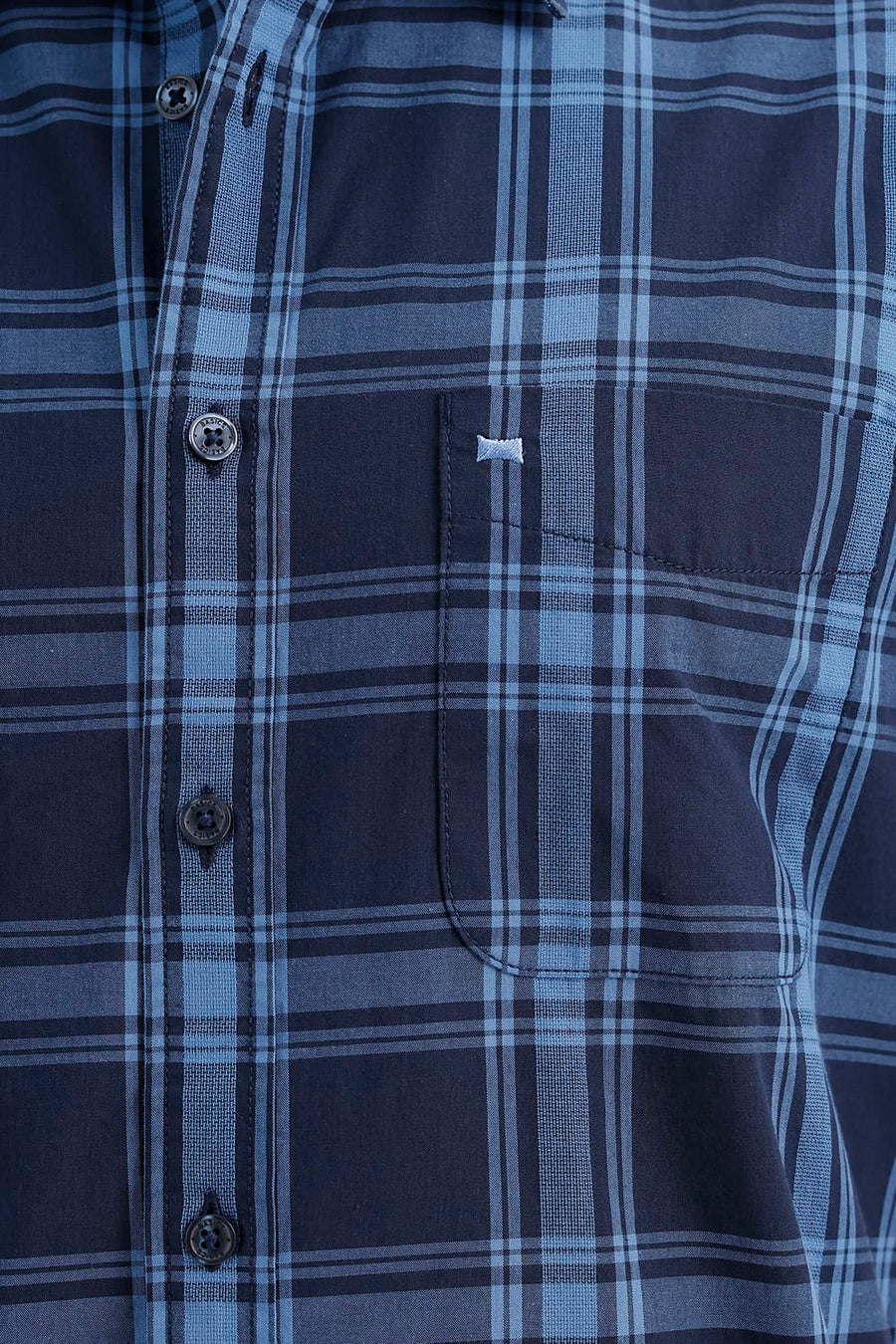 BASICS SLIM FIT BLUE ECLIPSE COTTON DOBBY CHECKS SHIRT