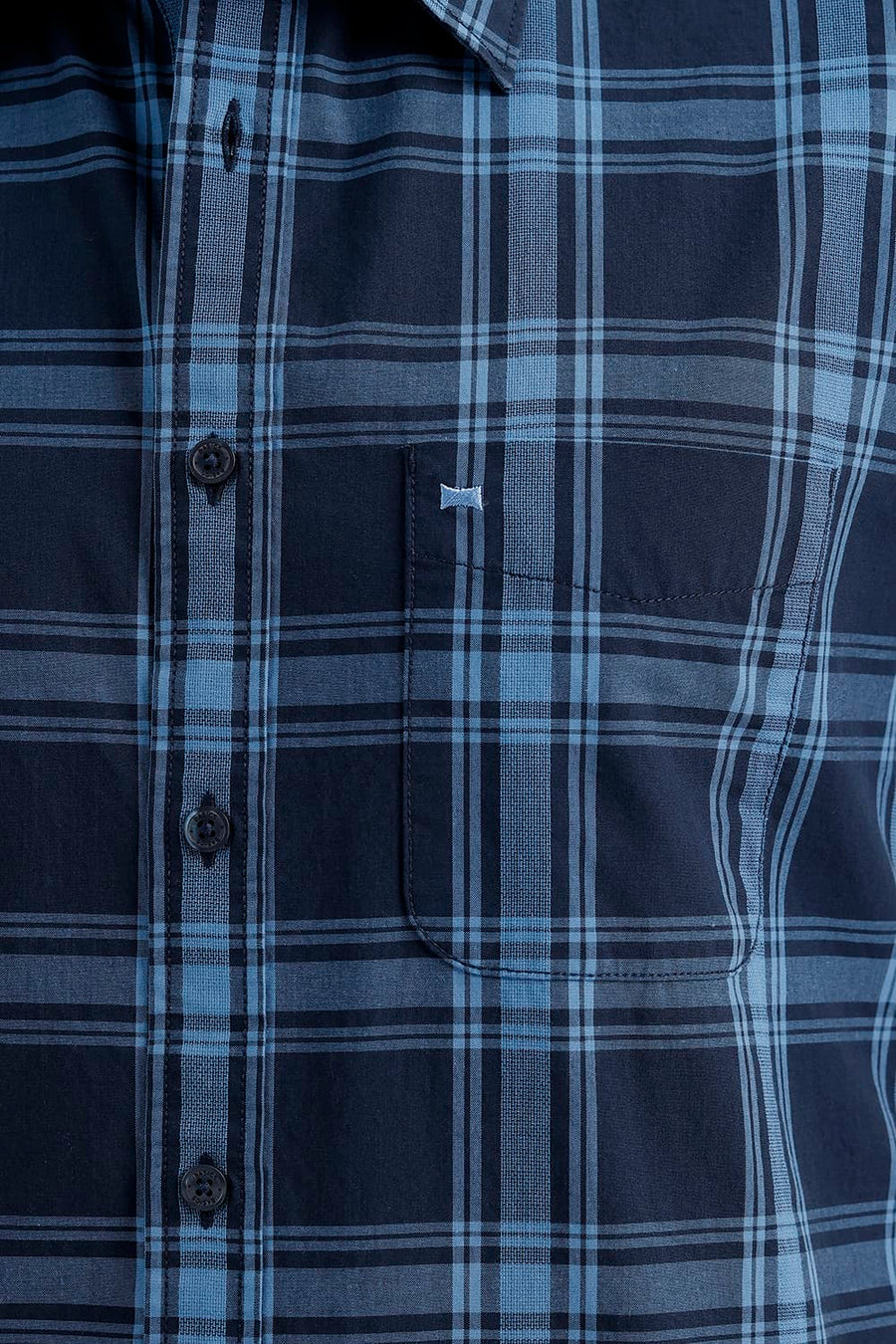 BASICS SLIM FIT BLUE ECLIPSE COTTON DOBBY CHECKS HALFSLEEVES SHIRT