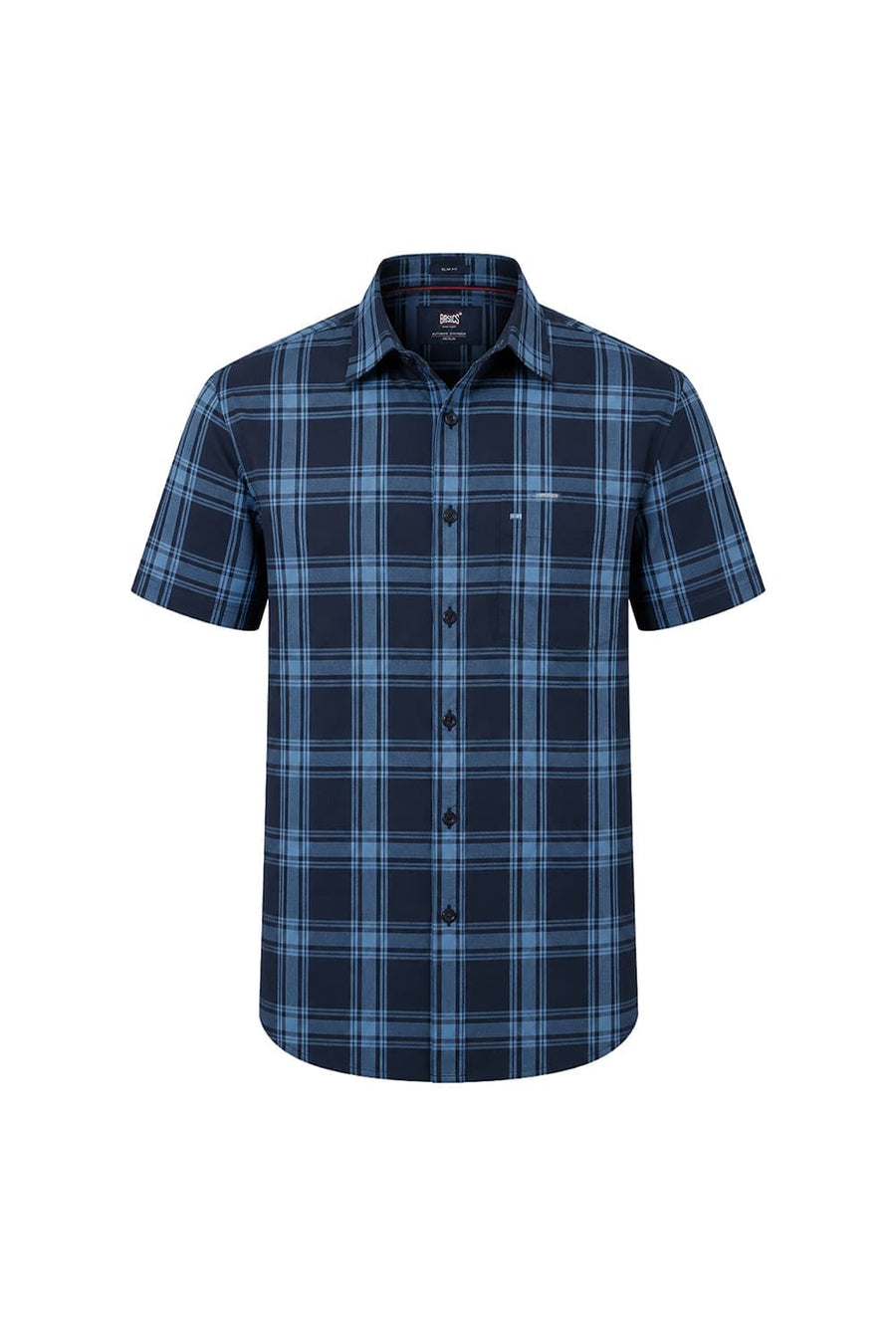 BASICS SLIM FIT BLUE ECLIPSE COTTON DOBBY CHECKS HALFSLEEVES SHIRT