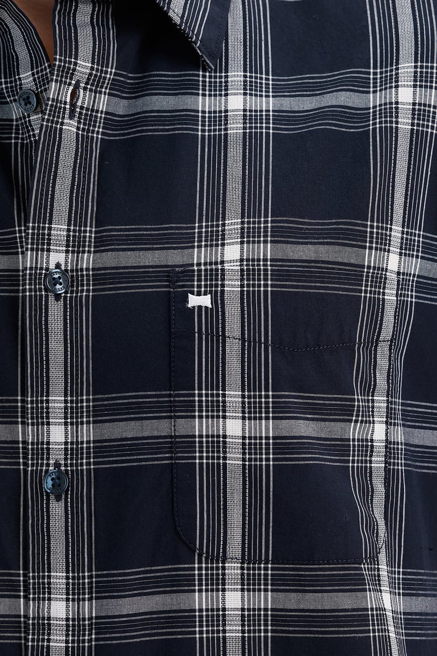 BASICS SLIM FIT NAVY CAPTAIN COTTON DOBBY CHECKS HALFSLEEVES SHIRT