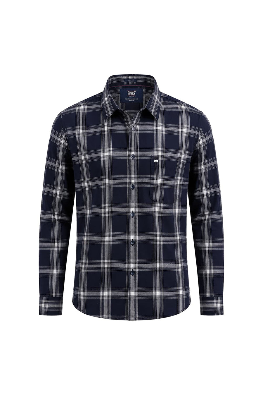 BASICS SLIM FIT NAVY CAPTAIN COTTON DOBBY CHECKS HALFSLEEVES SHIRT