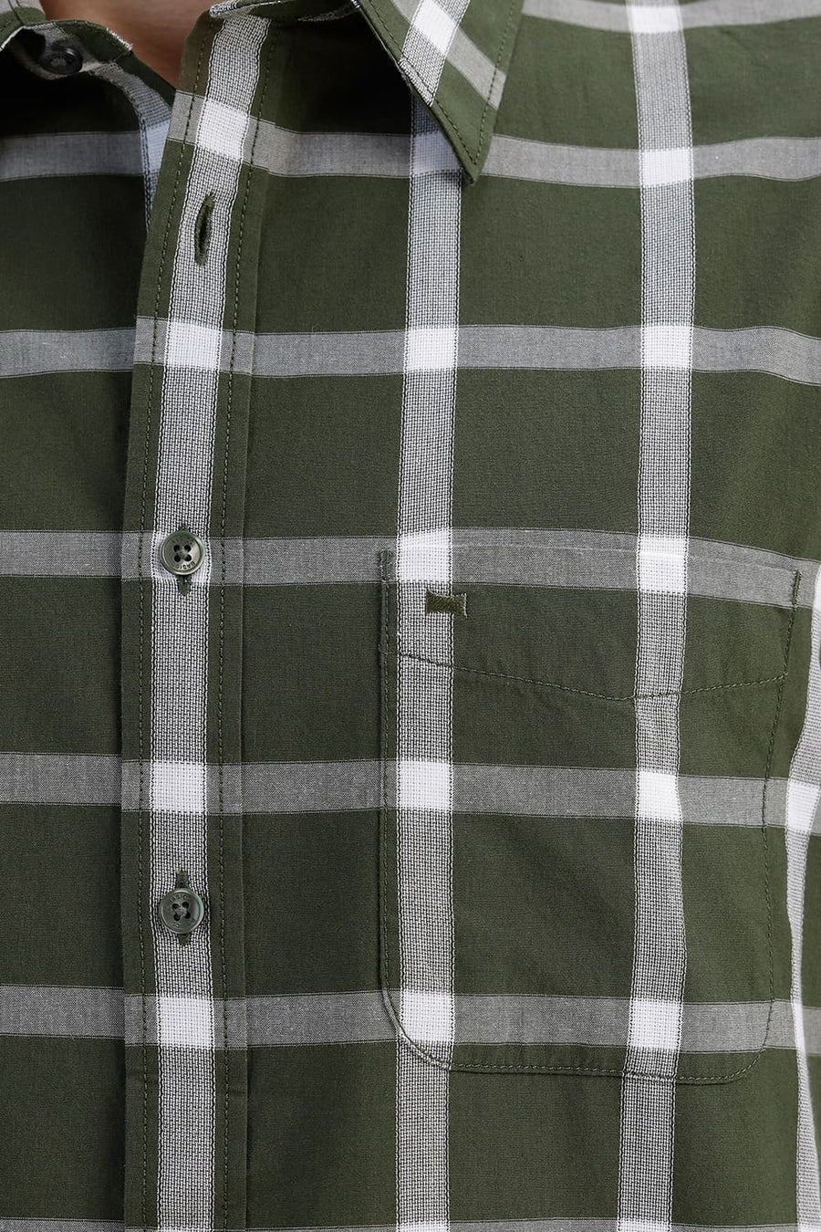 BASICS SLIM FIT RIFLE GREEN COTTON DOBBY CHECKS SHIRT