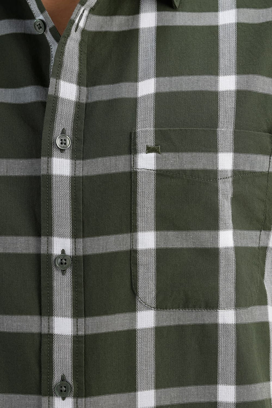 BASICS SLIM FIT RIFLE GREEN COTTON DOBBY CHECKS HALFSLEEVES SHIRT