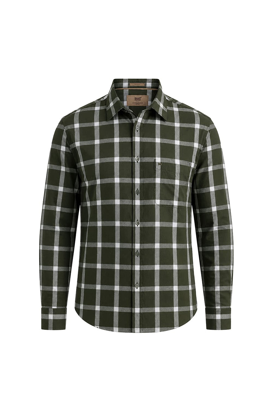 BASICS SLIM FIT RIFLE GREEN COTTON DOBBY CHECKS SHIRT