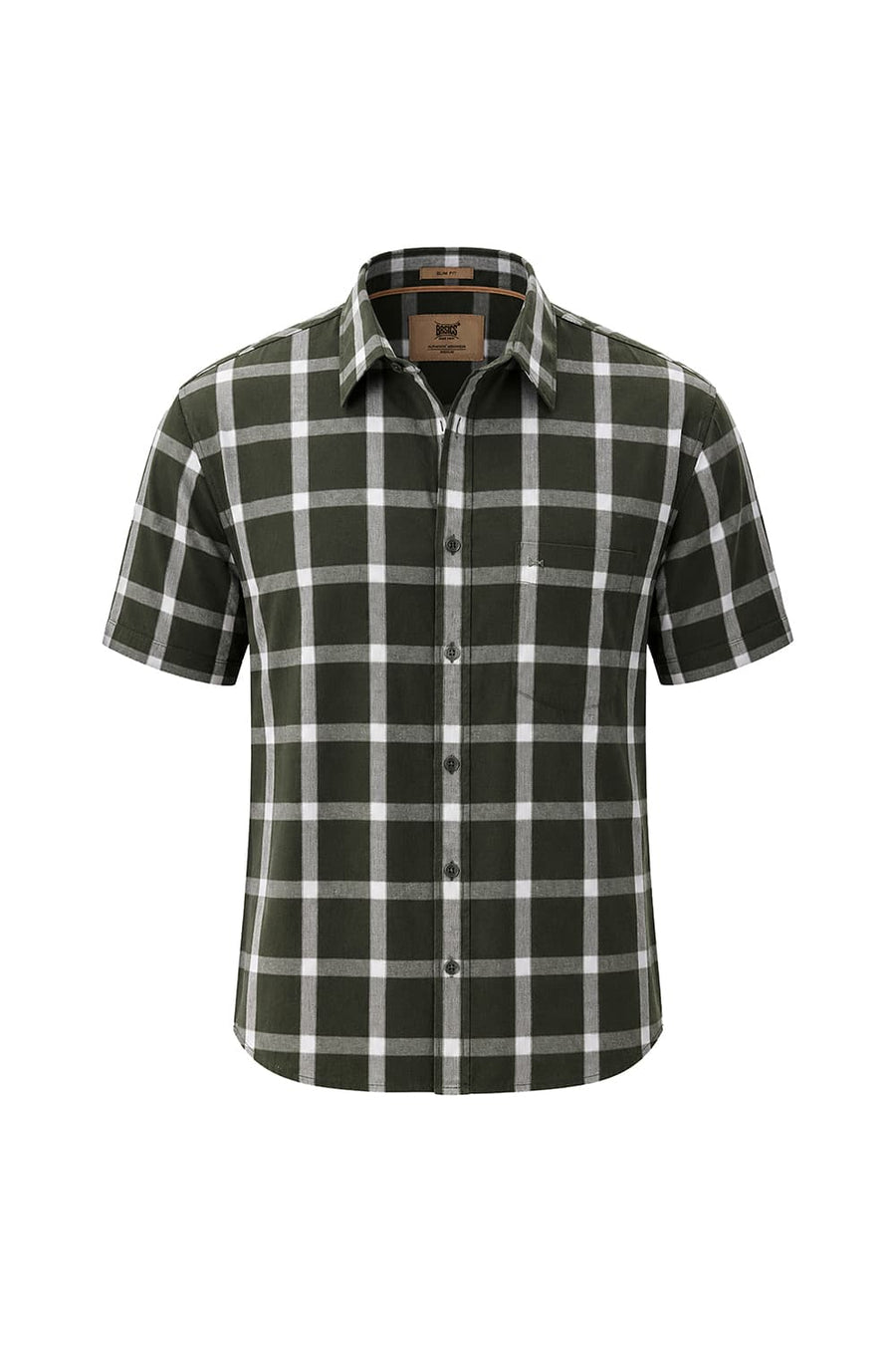 BASICS SLIM FIT RIFLE GREEN COTTON DOBBY CHECKS HALFSLEEVES SHIRT