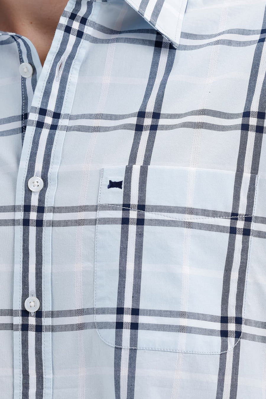 BASICS SLIM FIT BLUE WATER COTTON DOBBY CHECKS SHIRT