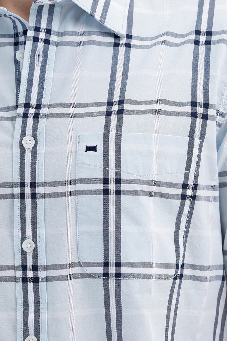 BASICS SLIM FIT BLUE WATER COTTON DOBBY CHECKS HALFSLEEVES SHIRT