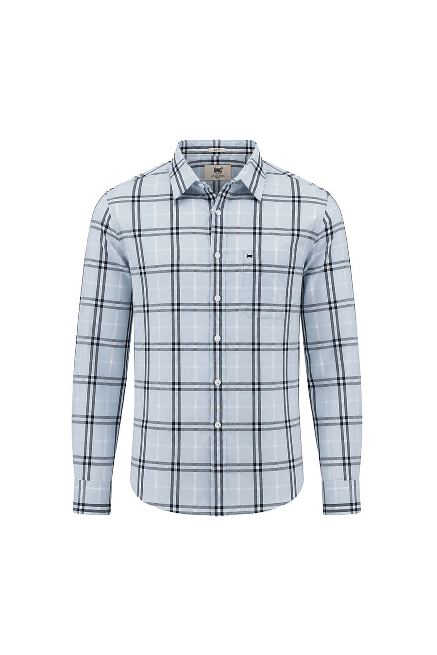 BASICS SLIM FIT BLUE WATER COTTON DOBBY CHECKS SHIRT