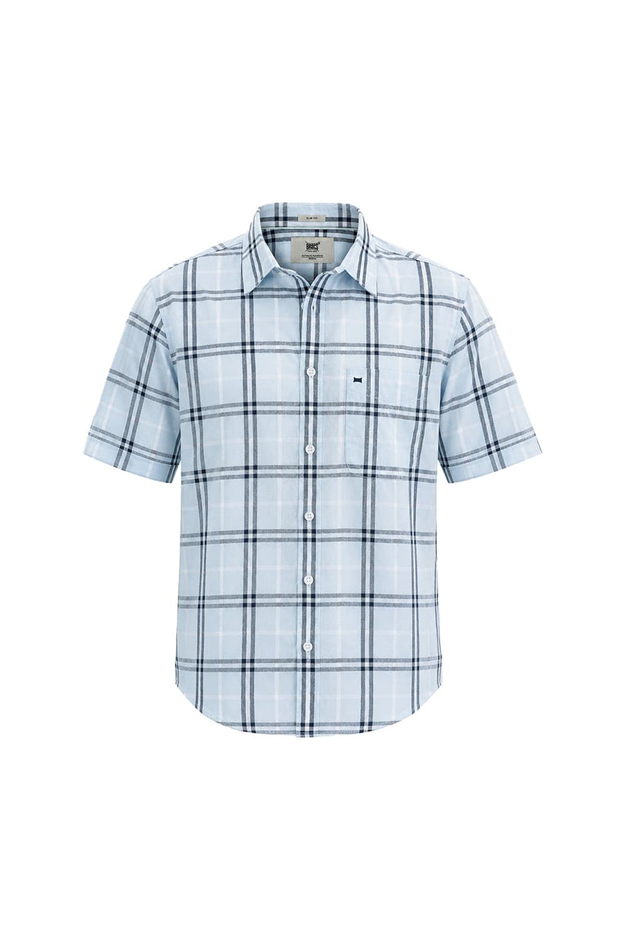 BASICS SLIM FIT BLUE WATER COTTON DOBBY CHECKS HALFSLEEVES SHIRT