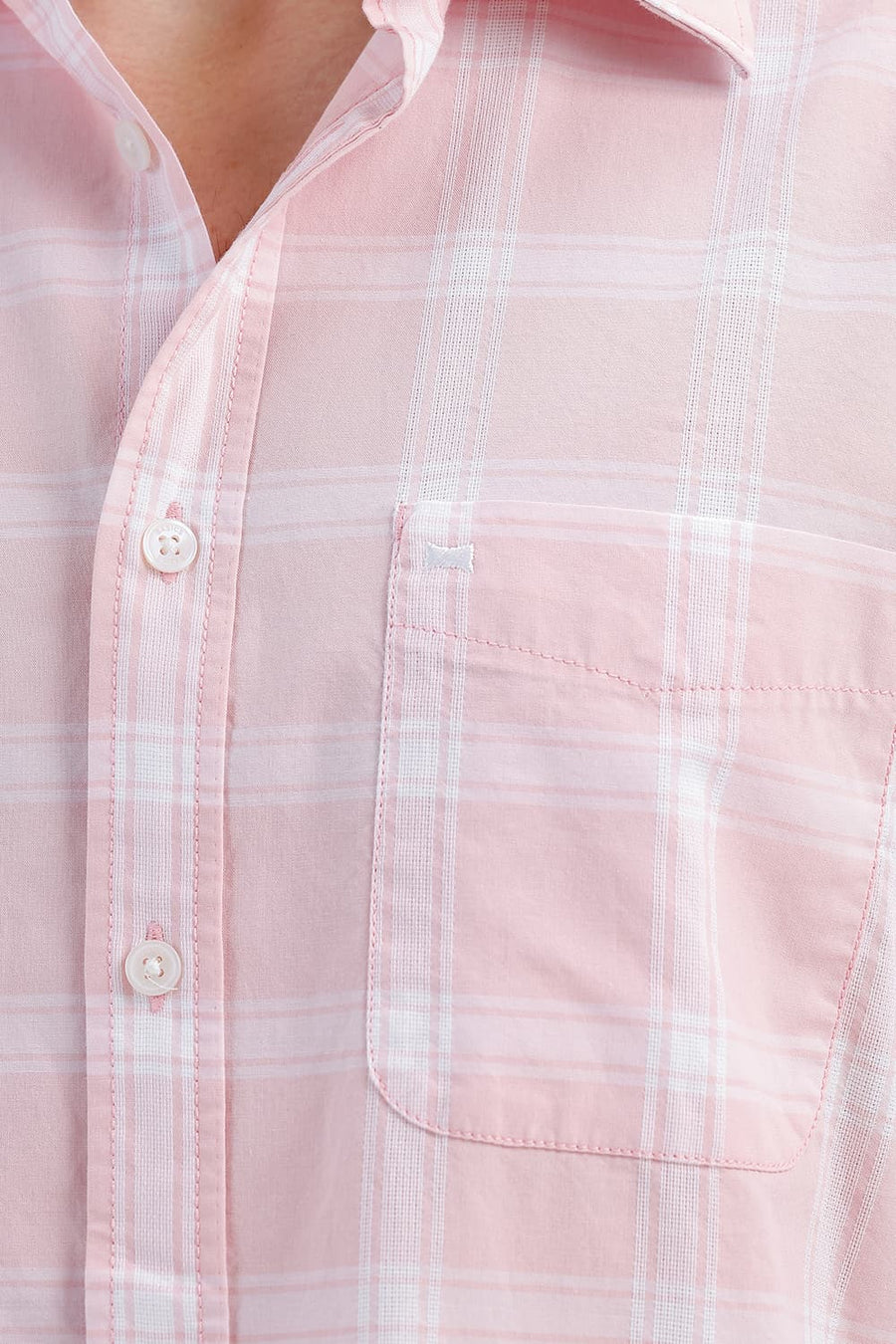 BASICS SLIM FIT BARLEY PINK COTTON DOBBY CHECKS SHIRT