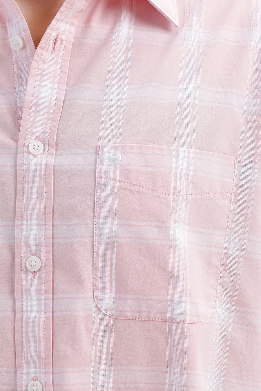 BASICS SLIM FIT BARLEY PINK COTTON DOBBY CHECKS HALFSLEEVES SHIRT