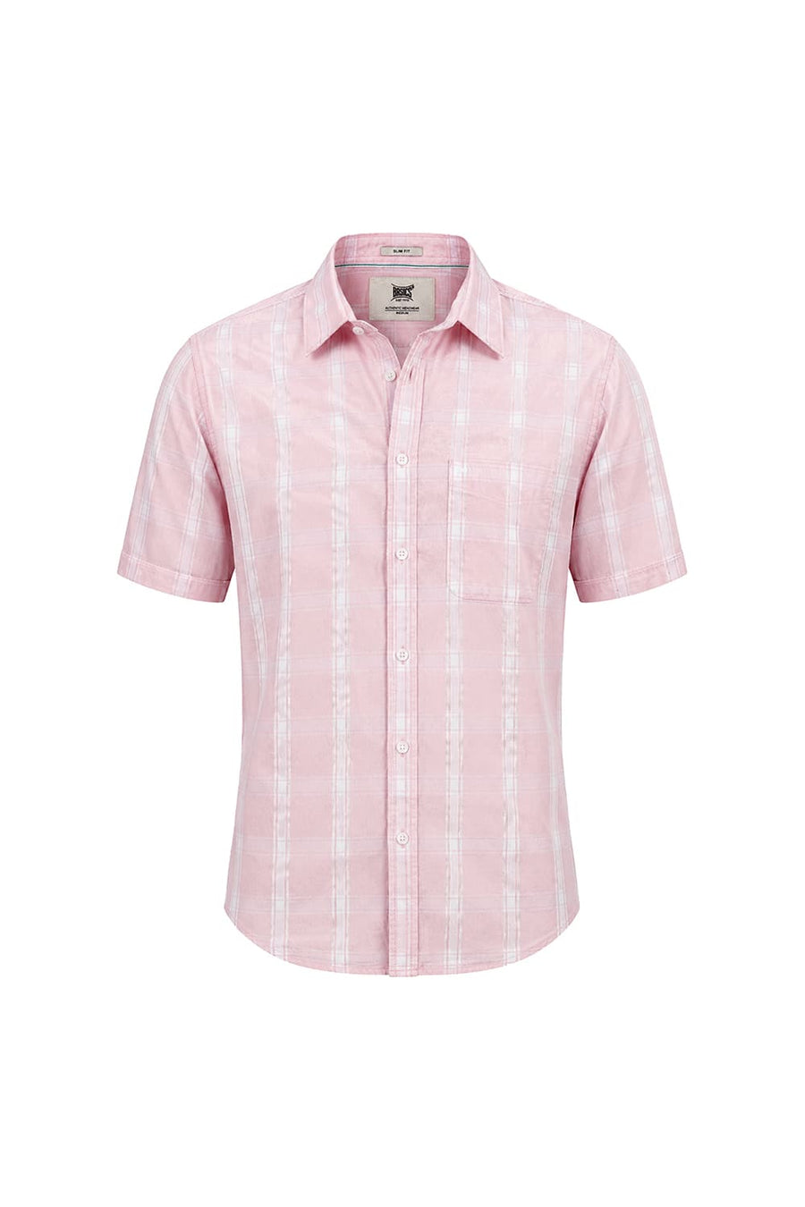 BASICS SLIM FIT BARLEY PINK COTTON DOBBY CHECKS HALFSLEEVES SHIRT