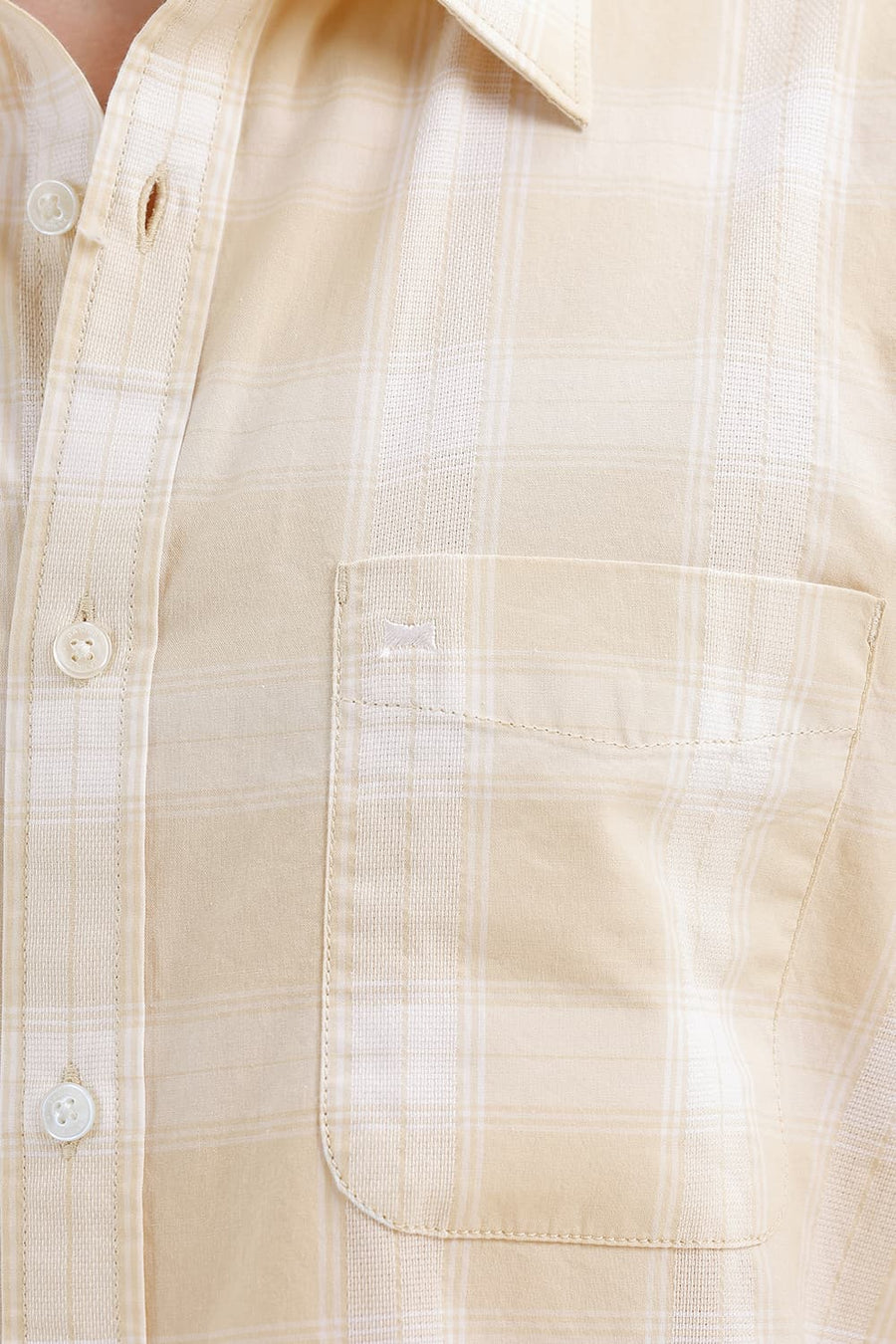 BASICS SLIM FIT BEIGE MIST COTTON DOBBY CHECKS SHIRT
