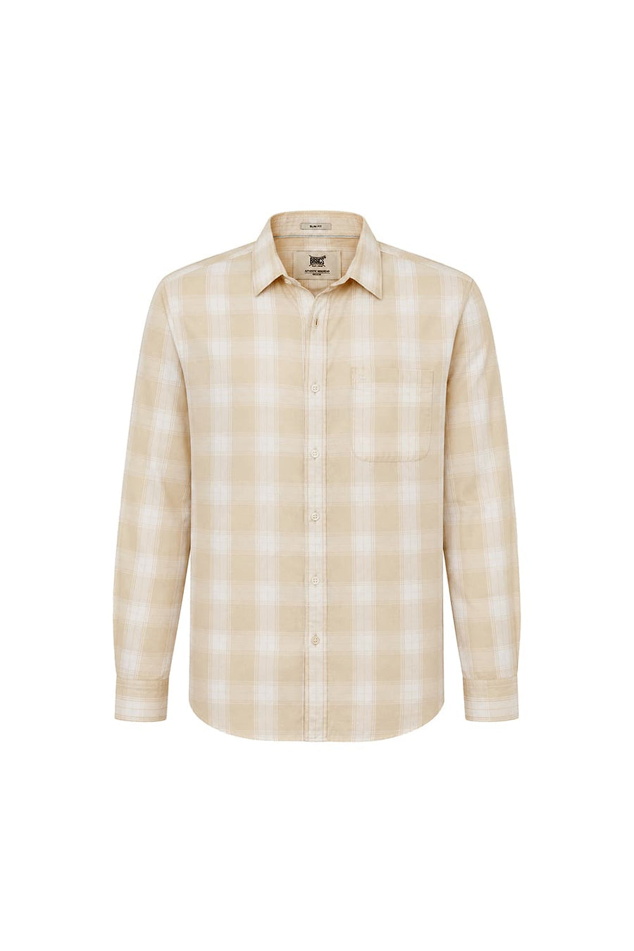 BASICS SLIM FIT BEIGE MIST COTTON DOBBY CHECKS SHIRT