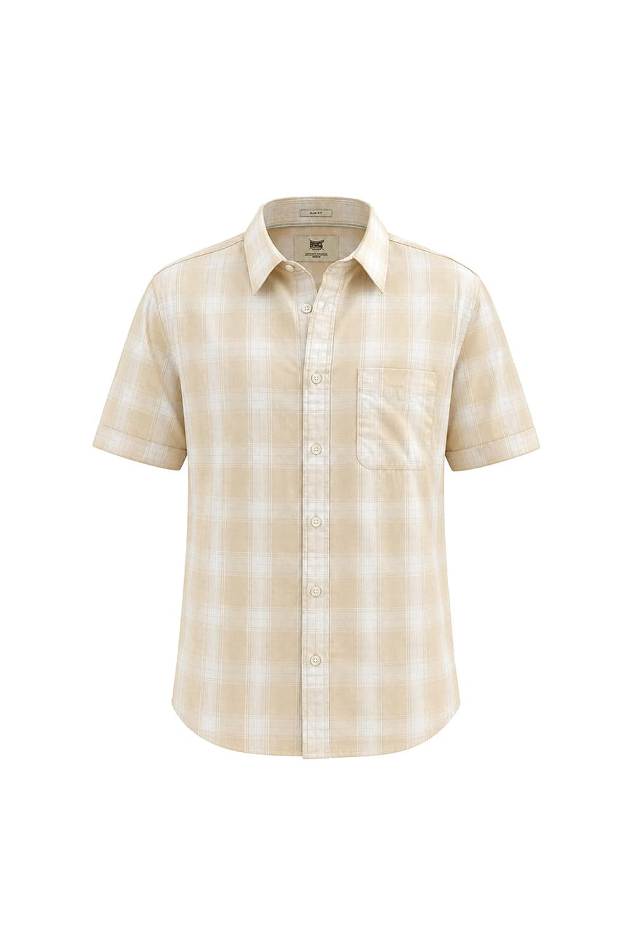 BASICS SLIM FIT BEIGE MIST COTTON DOBBY CHECKS HALFSLEEVES SHIRT