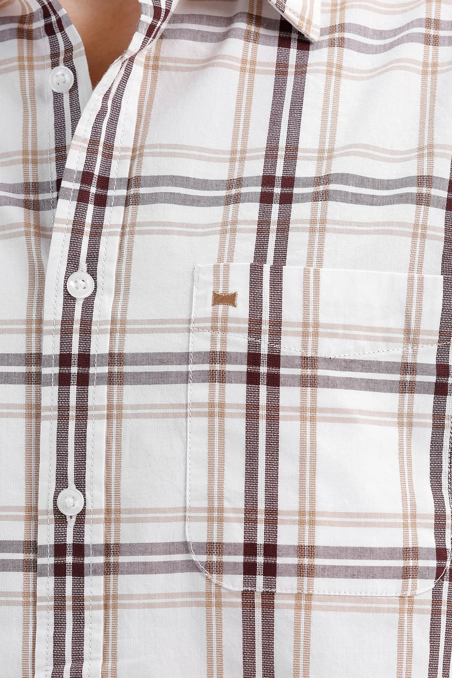 BASICS SLIM FIT CLOUD ECRU COTTON DOBBY CHECKS SHIRT
