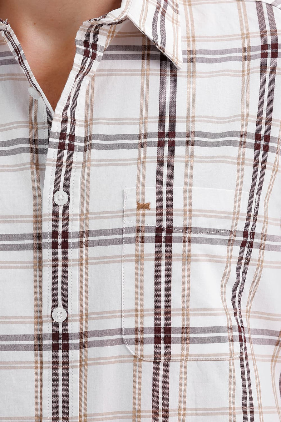 BASICS SLIM FIT CLOUD ECRU COTTON DOBBY CHECKS HALFSLEEVES SHIRT