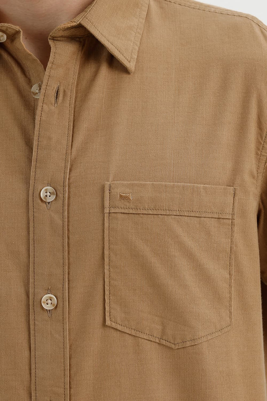 BASICS SLIM FIT TIGER BEIGE COTTON CORDUROY SHIRT