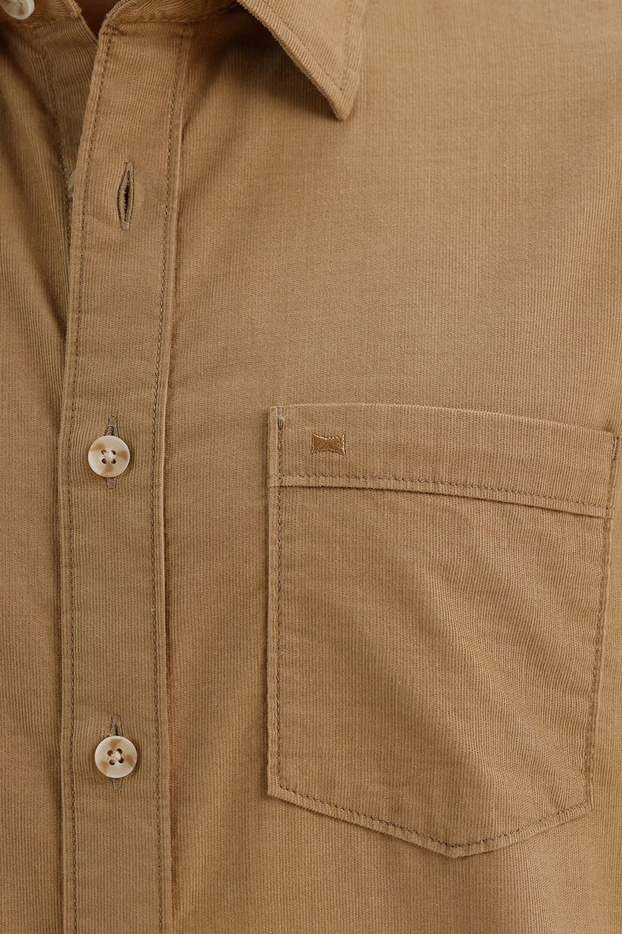 BASICS SLIM FIT TIGER BEIGE COTTON CORDUROY HALFSLEEVES SHIRT